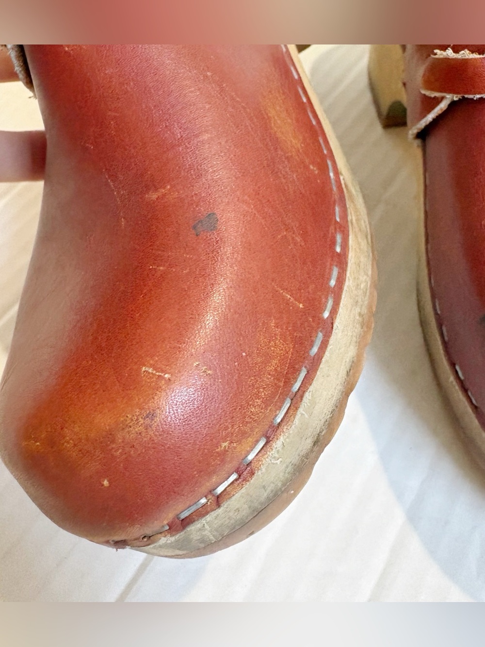 Vintage 1970s Holie Troll Red Leather Clogs Braided Size 6 Made in Sweden Wooden - Picture 8 of 16